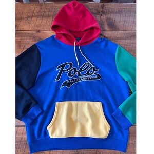 Polo Ralph Lauren Mens Color Block Logo Embroidered Spell Out Hoodie Size XL